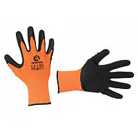 Перчатка трикотажная синтетическая оранжевая покрыта черным рифленым латексом 10" INTERTOOL SP-0121