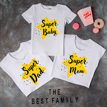 Футболки. Family Look - одяг для всієї родини   "SUPER Dad, SUPER Mom, SUPER Baby"