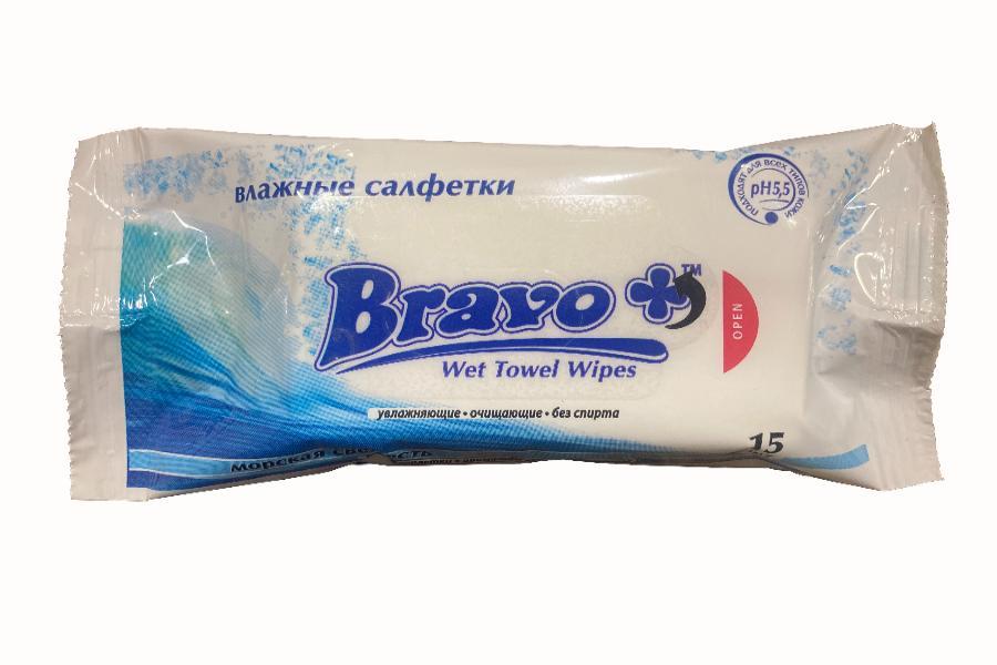 Серветки вологі, BRAVO, морська свіжість, упаковка 15 штук, фото 1