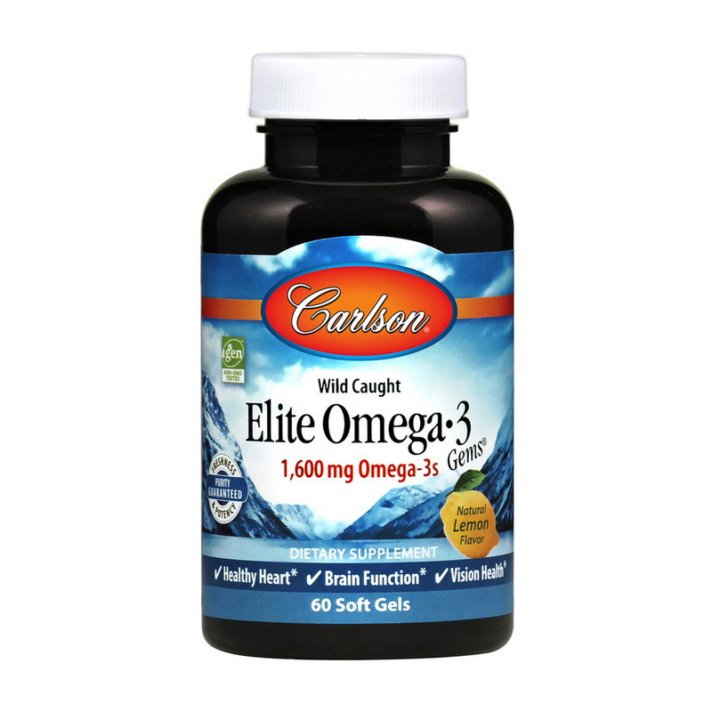 Carlson Labs Elite Omega 3,600 mg wild caught 60 soft gels риб'ячий жир/жирні кислоти активне довголіття