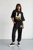 Трикотажный спортивный костюм с надписью La California - черный цвет, L (есть размеры)