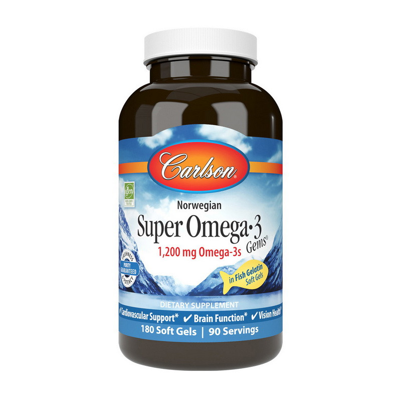 Carlson Labs Norwegian Super Omega 3 1200 mg Omega-3s 180 soft gels риб'ячий жир/жирні кислоти активні