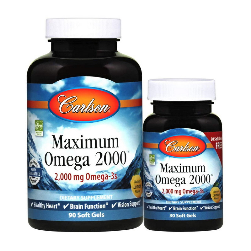 Риб'ячий жир Омега-3 Carlson Labs Maximum Omega 2000 mg 90+30 soft gels
