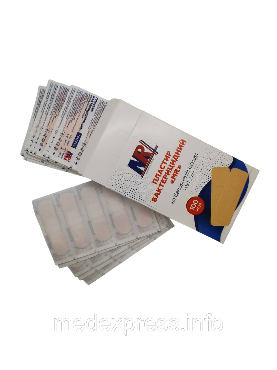 Пластир бактерицидний "Medrynok" на бавовняній основі 1,9 х 7,2 см, (100 шт./пач.)