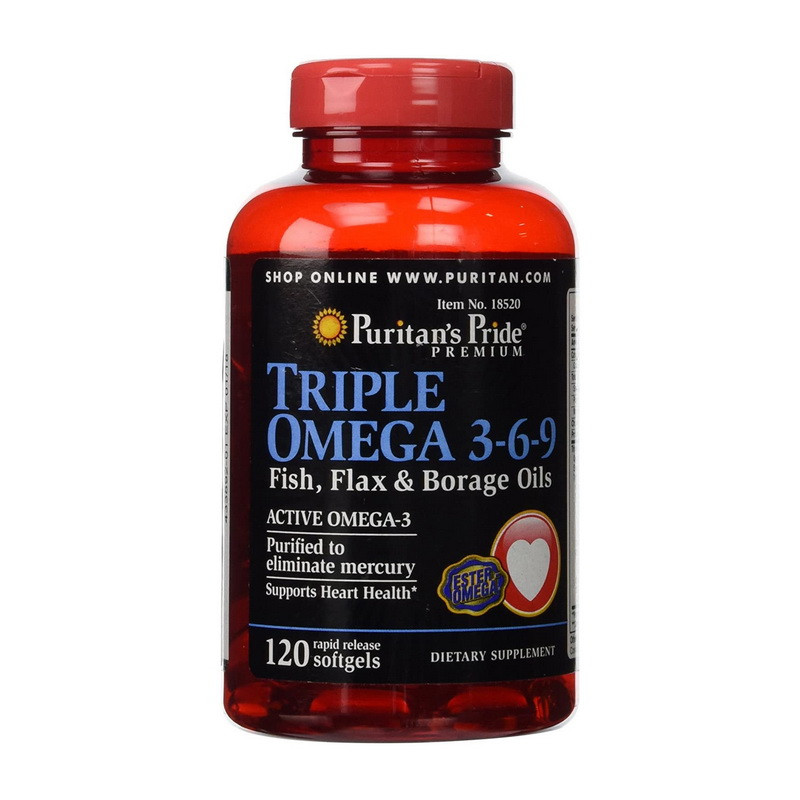 Комплексна Омега-3-6-9 з олії льону, риби та огірочника Puritan's Pride Triple Omega 3-6-9 Fish, Flax & Borage Oils 120 softgels