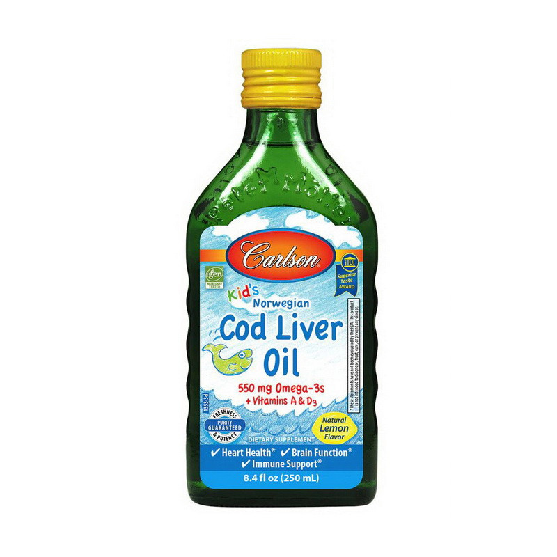 Олія печінки норвезької тріски Carlson Labs Kid's Cod Liver Oil Liquid 550 mg wild Norwegian 250 ml