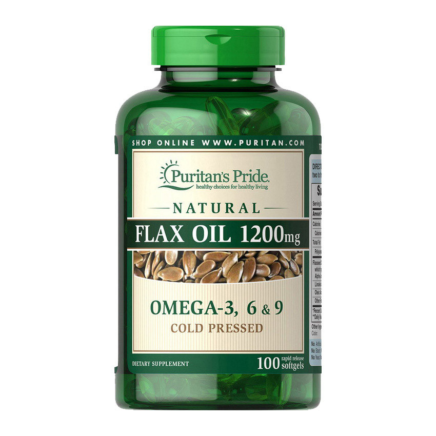 Puritan's Pride Flax Oil 1200 mg Omega 3-6-9 100 softgels риб'ячий жир/жирні кислоти активне довголіття