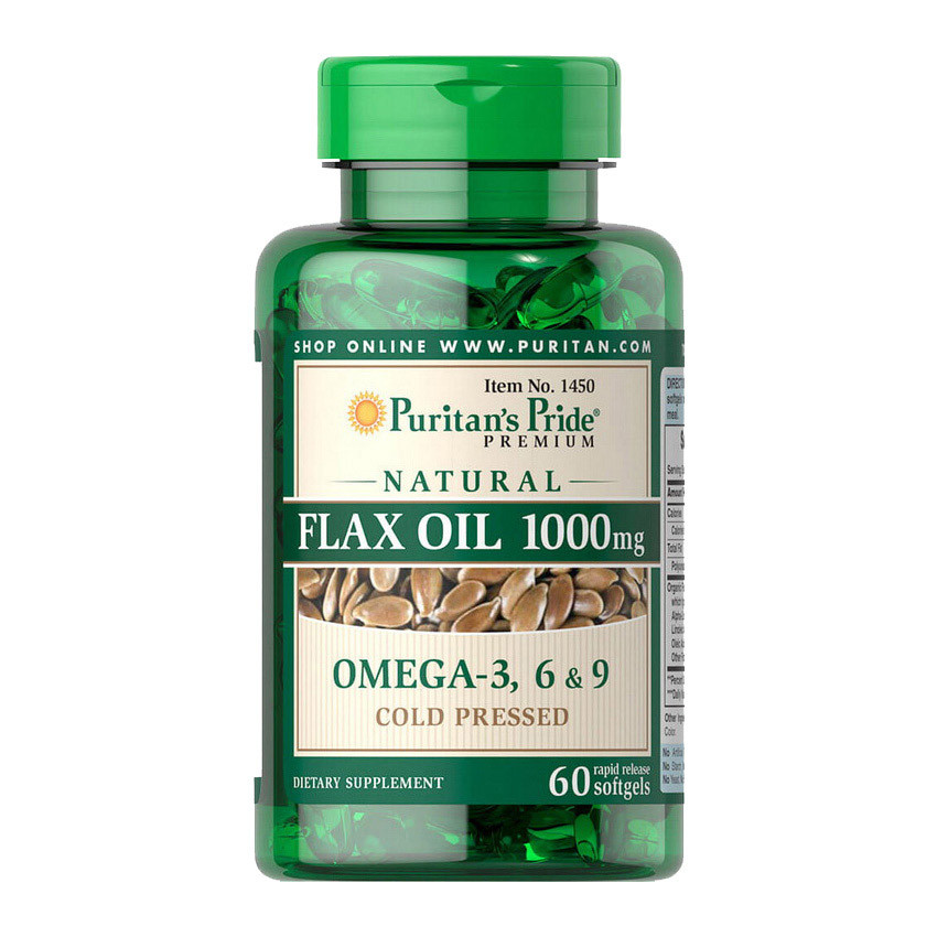 Льняна олія Омега 3-6-9 Puritan's Pride Flax Oil 1000 mg Omega 3-6-9 60 softgels