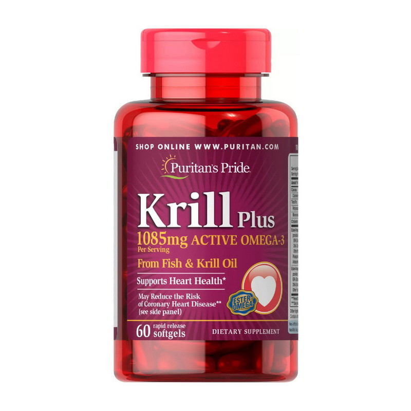 Puritan's Pride Krill Plus 1085 mg Active Omega-3 60 sgels риб'ячий жир/жирні кислоти активне довголіття