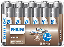 Philips Батарейка Entry Alkaline лужна AA+AAA плівка, 10+6 шт
