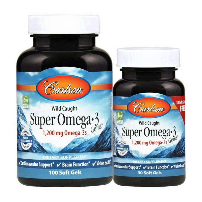Риб'ячий жир Супер Омега-3 Carlson Labs Super Omega 3 1,200 mg wild caught 100+30 soft gels