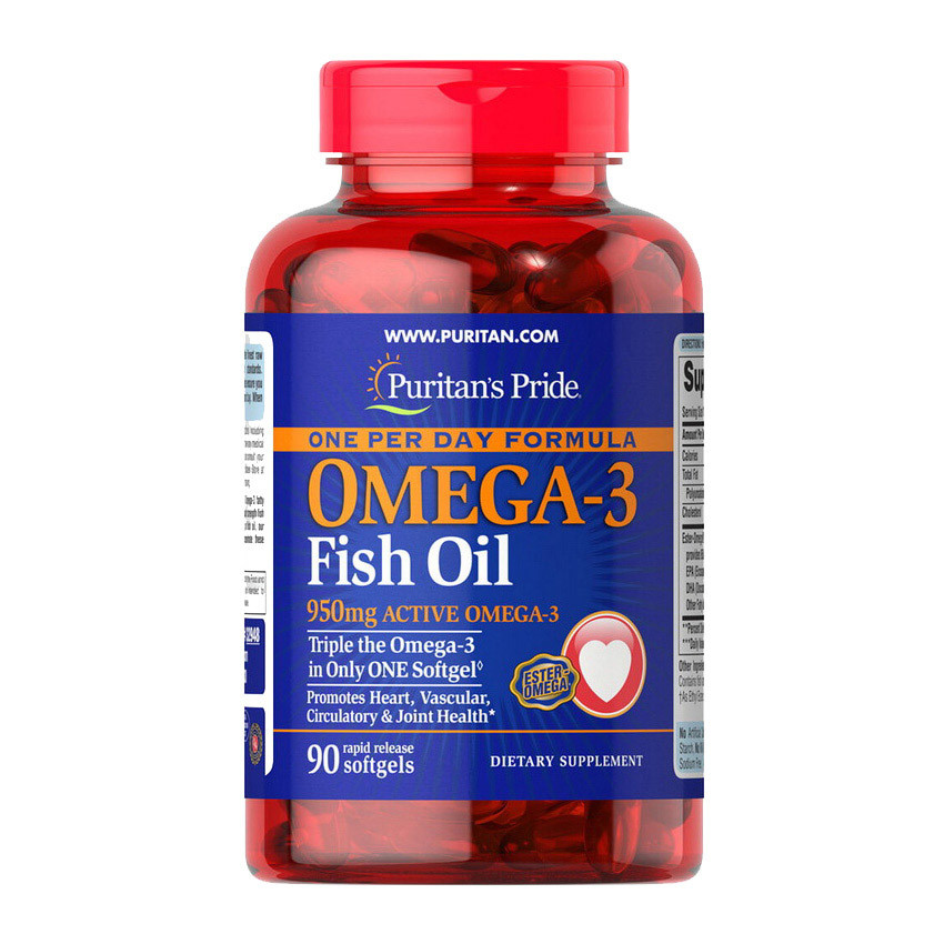 Риб'ячий жир Омега-3 "одна капсула на день" Puritan's Pride Omega-3 Fish Oil 950 mg one per day 90 softgels