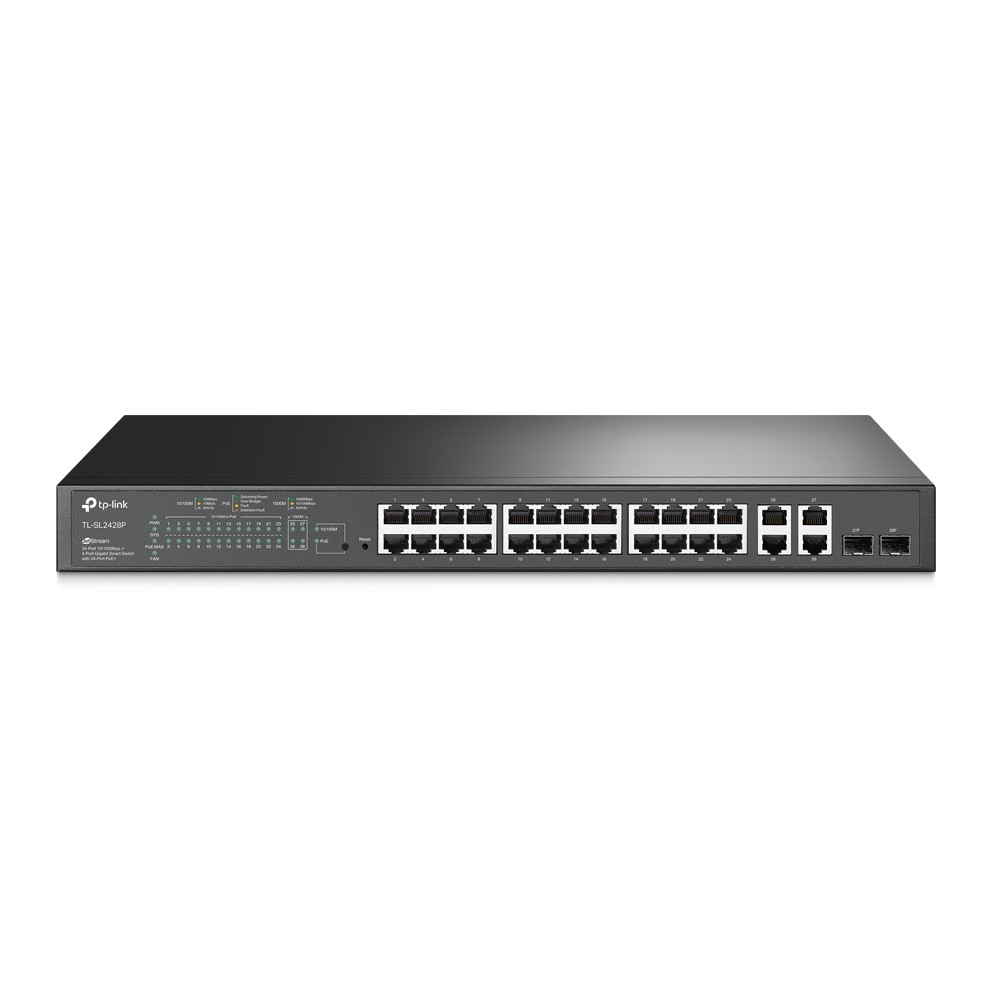 TP-Link Комутатор SL2428P 24xFE(24xPoE), 4xSFP, 250Вт, Некерований