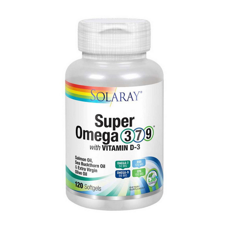 Solaray Super Omega 3-7-9 with Vitamin D-3 120 softgels риб'ячий жир/жирні кислоти активне довголіття