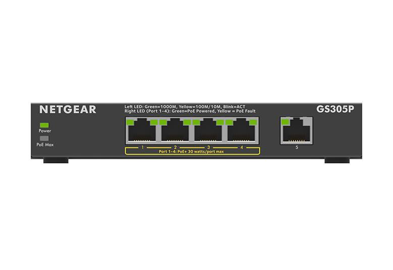 NETGEAR Комутатор GS305Pv2 4xGE PoE+ (63Вт), 1xGE, некерований