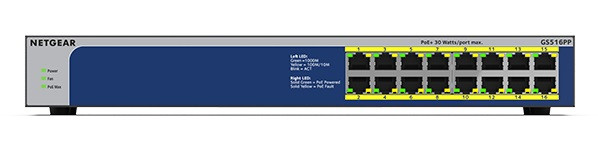 NETGEAR Комутатор GS516PP 16xGE PoE+ (260 Вт), некерувань
