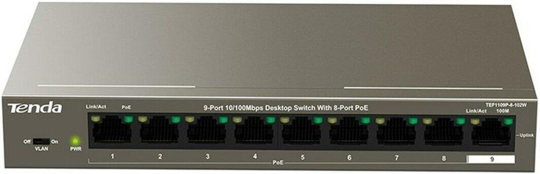 Tenda Комутатор TEF1109P-8-102W 8xFE PoE, 1xGE Uplink