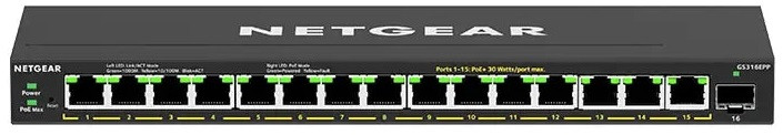 NETGEAR Комутатор GS316EPP 15x1GE PoE+(231Вт), 1xSFP, керований