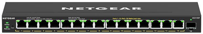 NETGEAR Комутатор GS316EP 15x1GE PoE+ (180Вт), 1xSFP, керований