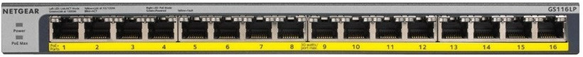 NETGEAR Комутатор GS116LP 16x1GE PoE+(76Вт), FlexPoE, некерований
