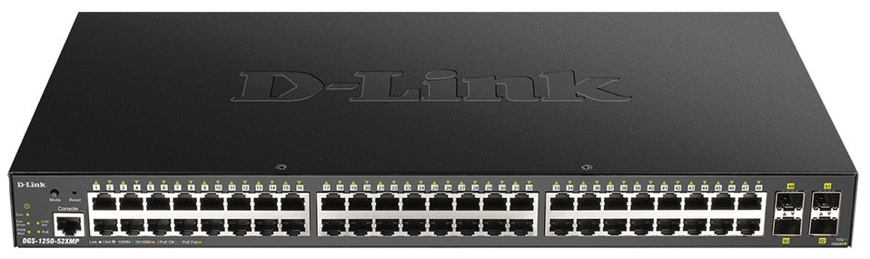 D-Link Комутатор DGS-1250-52XMP 48xGE PoE, 4xSFP+, 370W, Smart