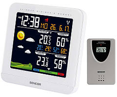 Sencor Метеостанція, внутр/зовн вимірювання, темп-ра, вологість, час, прогноз погоди, білий