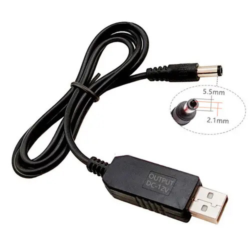 Кабель перехідник USB - 5.5x2.1мм 1м, 5-12В для живлення роутера модему, фото 1