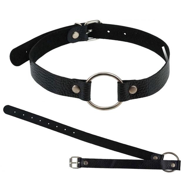 Кляп шкіряний з металевим кільцем Leather O-Ring Gag у чорному кольорі БДСМ BDSM секс