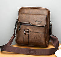 Удобная небольшая мужская сумка планшетка Jeep полевая | Качественная городская сумка для документов барсетка Темно-коричневый