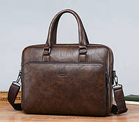 Удобная мужская сумка для документов А4 мужской портфель деловой для бумаг Jeep Темно-коричневый
