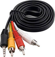 Кабель 3RCA - mini Jack 3.5 4C (удлиненный)- 3шт.RCA, 1,5 м, черный в упаковке