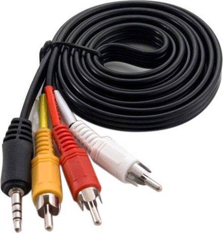 Кабель 3RCA - mini Jack 3.5 4C (подовжений)- 3шт.RCA, 1,5 м, чорний в упаковці, фото 1