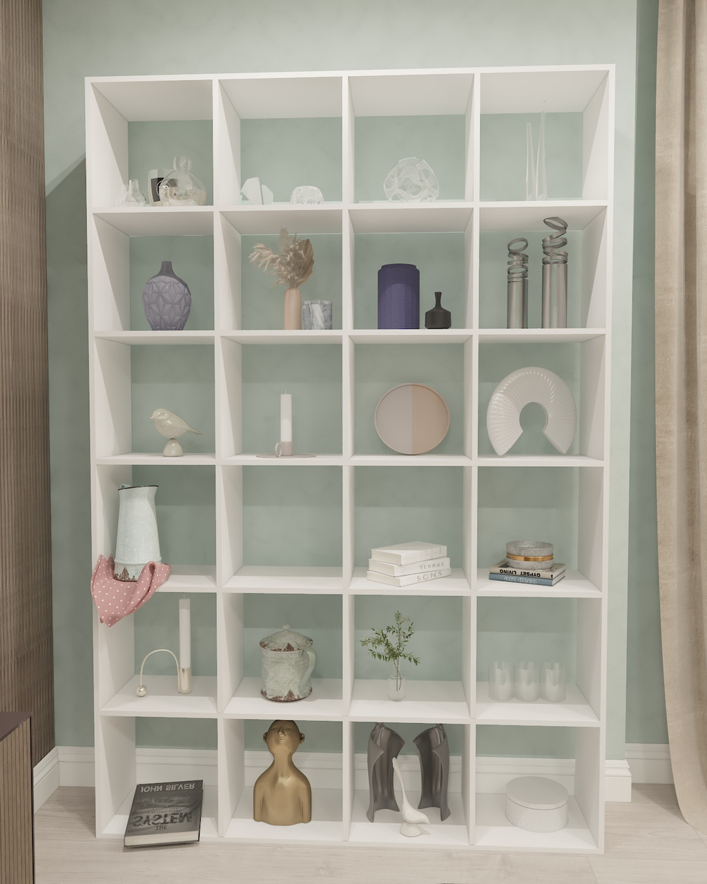 Книжковий стелаж відкритий високий із ДСП Стелаж-перегородка для зонування кімнати Полиця для книг 24 осередки, фото 1