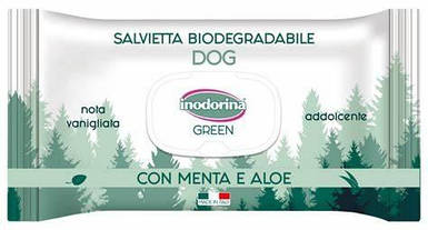 Серветки для собак з біорозкладні з м’ятою та алое| Inodorina Salv Green Addolcente 30 шт