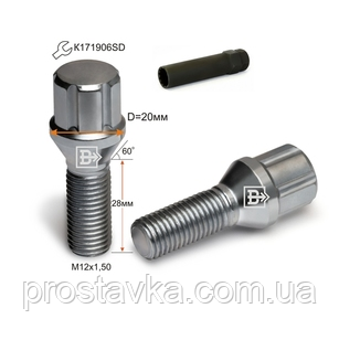 Болт 175110 SD Cr M12X1,50X28 Хром 6 Spline Конус з виступом Спець.Dключа=20 мм (171906SD)