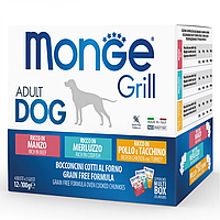 MONGE DOG GRILL MIX - паучи для собак микс треска/индейка с курицей/говядина (12шт по 100г) - 1 уп
