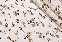 Ткань муслин жатый двухслойный, бежево-коричневые цветочки на молочном (шир. 1,35м) (MS-JAT-2-0074)