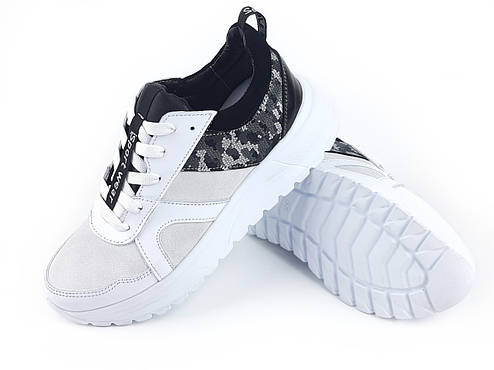 Шкіряні кросівки молодіжні жіночі чорно-біле взуття для дівчат розмір 36 37 38 39 40 41, фото 2