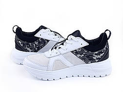 Шкіряні кросівки молодіжні жіночі чорно-біле взуття для дівчат розмір 36 37 38 39 40 41, фото 2