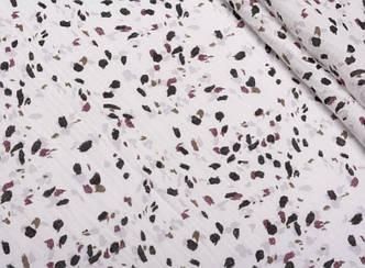 Тканина муслін жатий двошаровий, клякси бежево-коричневі на білому (шир. 1,35м) (MS-JAT-2-0076)