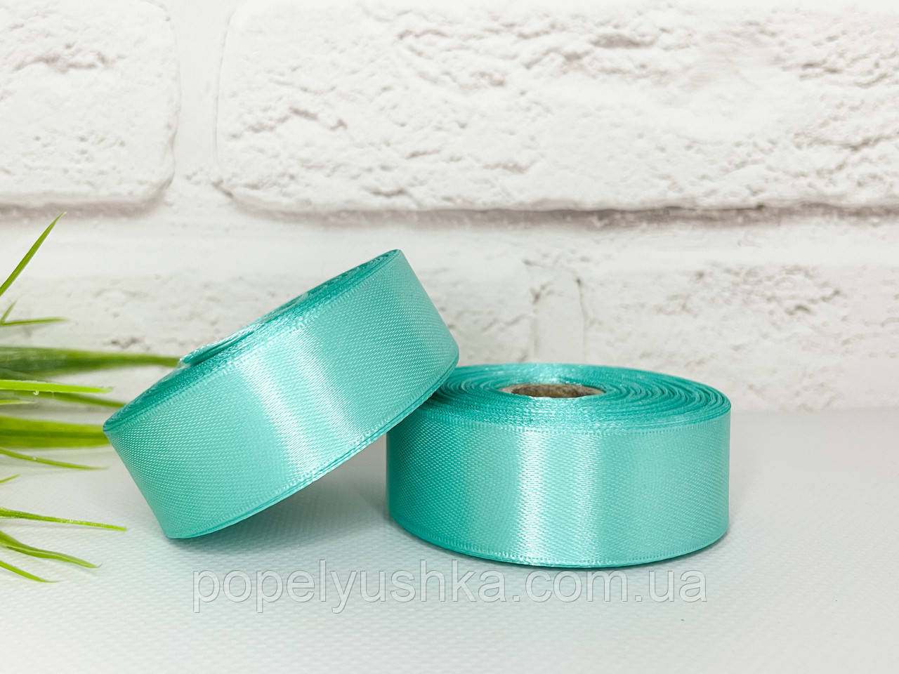 Стрічка атласна 2,5 см світло-тіфані, фото 1