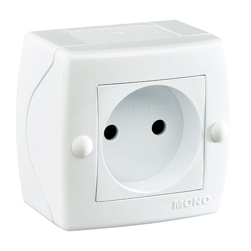 Розетка одинарна накладна Mono Electric OCTANS IP20 без заземлення біла, фото 1