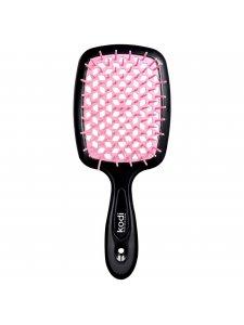 Гребінець для волосся Kodi Soft Touch, чорна з світло-рожевими зубцями