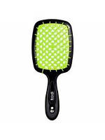 Гребінець для волосся Kodi Soft Touch, чорна з салатовими зубцями