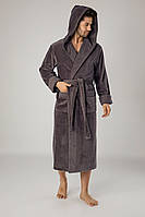 Чоловічий халат махрової гарної якості велюровий довгий, халати чоловічі однотонний домашній Баклажановий