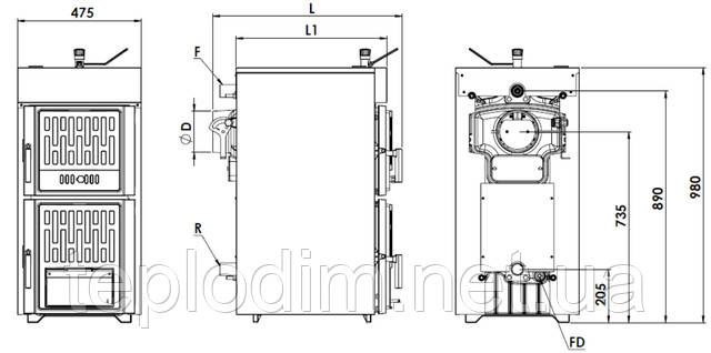 монтажні розміри чавунного твердопаливного котла