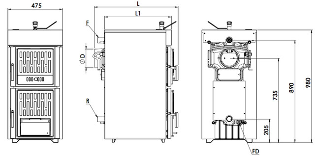 размеры чугунного твердотопливного котла 