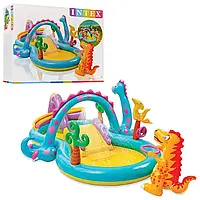 Детский надувной игровой центр Intex 57135, планета динозавров, с горкой, душем, мячиками и надувными игрушкам