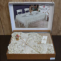 Велюровая скатерть 160x220 на прямоугольный стол однотонная красивая, сервировочные скатерти турецкое Бежевый