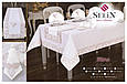 Скатертини лляні з ранером 160х300 на стіл, святкова скатертина прямокутна 8 серветок красива Кремова, фото 2